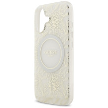 „Guess IML Flowers Electro Pearl Strap MagSafe“ dėklas, skirtas „iPhone 17“ – baltas