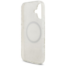 „Guess IML Flowers Electro Pearl Strap MagSafe“ dėklas, skirtas „iPhone 17“ – baltas