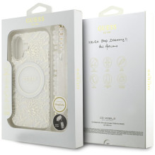 „Guess IML Flowers Electro Pearl Strap MagSafe“ dėklas, skirtas „iPhone 17“ – baltas