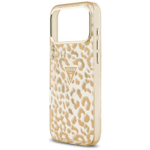 „Guess“ leopardo spalvos blizgučiais dengtas „MagSafe“ dėklas, skirtas „iPhone 17 Pro Max“ – rudas