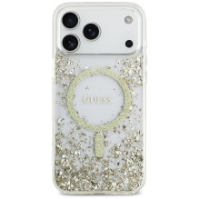 „Guess“ blizgučiais aptrauktas „MagSafe“ dėklas, skirtas „iPhone 17 Pro Max“ – auksinis