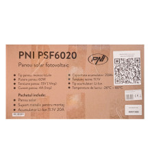 PNI PSF6020 fotovoltinis saulės modulis, 60 W galia, su 20 A baterija, 12 V išvestis, skirtas stebėjimo kameroms PNI PSF6020 fotovoltinis saulės modulis, 60 W galia, su 20 A baterija, 12 V išvestis, skirtas stebėjimo kameroms