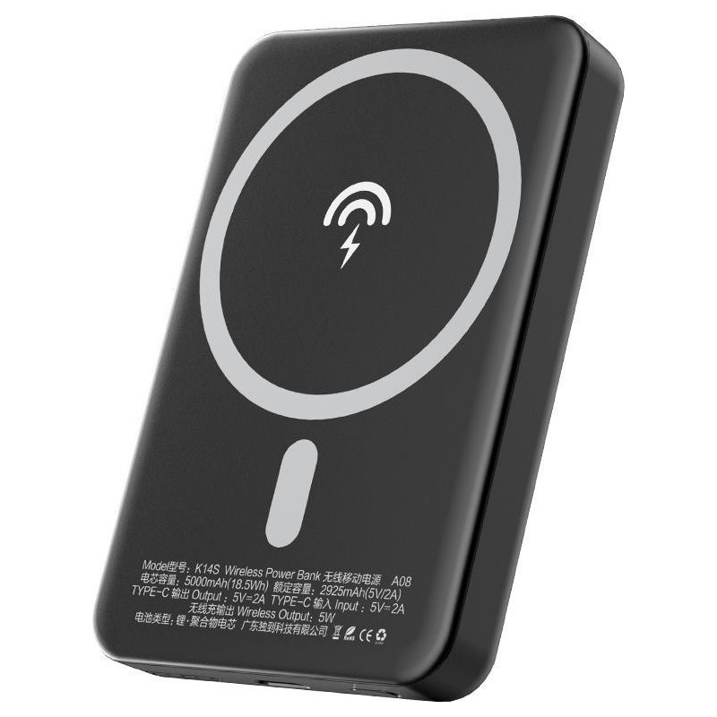 Dudao wireless magsafe power bank 5000mAh black (K14S)