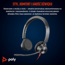 HP Poly Blackwire 3325 stereo ausinės su „Microsoft Teams“ sertifikuotomis USB-C ausinėmis + 3,5 mm kištukas + USB-C / A