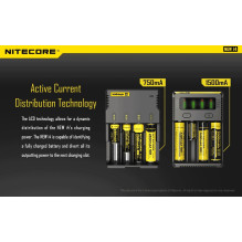 NITECORE 4 lizdų 1,5 A NiMH / NiCd, Li-ion, IMR, LiFePo4 išmanusis USB akumuliatorių įkroviklis, naujas i4