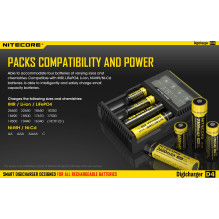 NITECORE 4 lizdų 0,5 A NiMH / NiCd, Li-ion, IMR, LiFePo4 išmanusis USB akumuliatorių įkroviklis D4