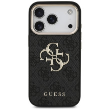 „Guess 4G Big 4G Classic“ logotipo dėklas, skirtas „iPhone 17 Pro“ – juodas ir auksinis