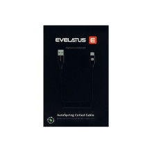 Evelatus AutoSpring Coiled Cable USB A to USB C connector 1.2M Black Evelatus AutoSpring Coiled Cable USB A to USB C connector 1.2M Black