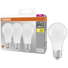 Osram LED light bulb, A60, E27, 8.5 W, 806 lm, 2700 K, 3pcs. Osram LED light bulb, A60, E27, 8.5 W, 806 lm, 2700 K, 3pcs.
