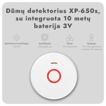 Dūmų detektorius XP-650s, su integruota 10 metų baterija 3V (2 vnt.) Dūmų detektorius XP-650s, su integruota 10 metų baterija 3V (2 vnt.)