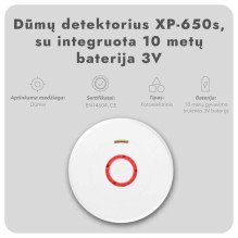 Dūmų detektorius XP-650s, su integruota 10 metų baterija 3V (10 vnt.) Dūmų detektorius XP-650s, su integruota 10 metų baterija 3V (10 vnt.)