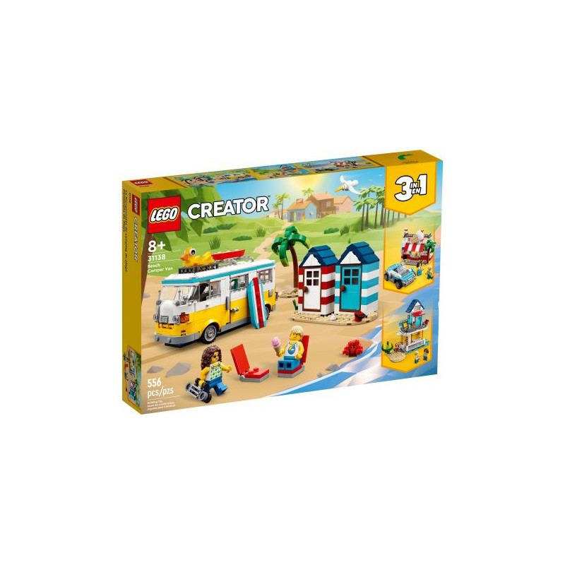 Konstruktorius - Lego 31138 Creator 3-in-1 Paplūdimio Kemperis, 556 Detalės, 2 Minifigūros, Marga