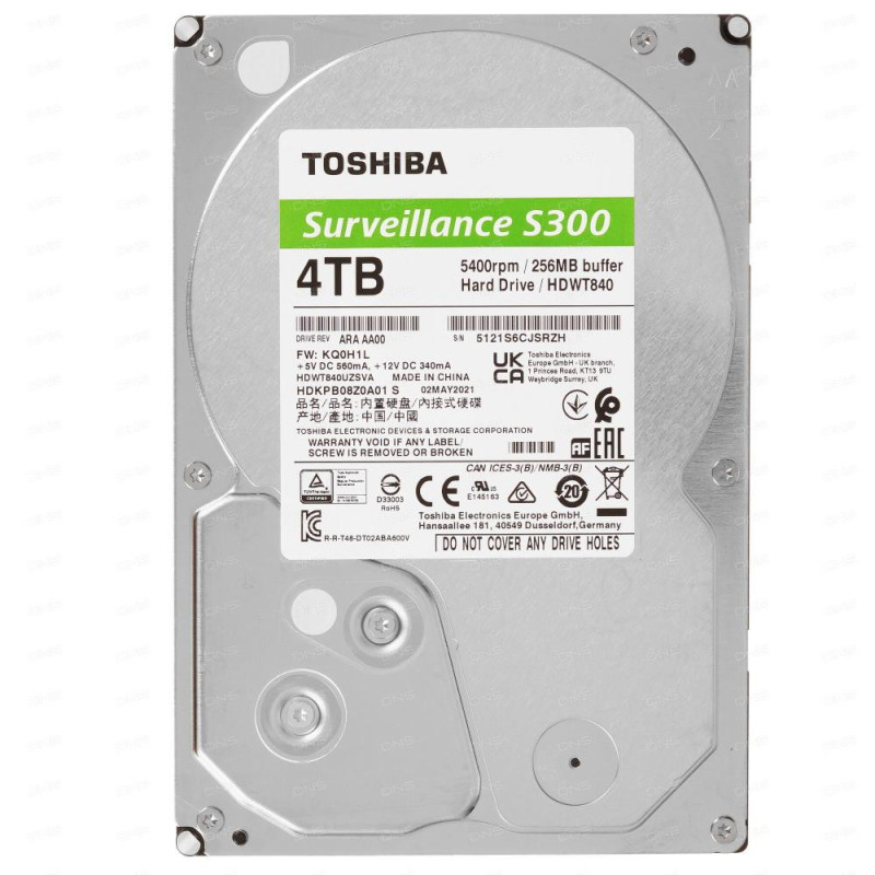 TOSHIBA S300 Surveillance HDD 4TB 3.5inch SATA 5400rpm 256MB
