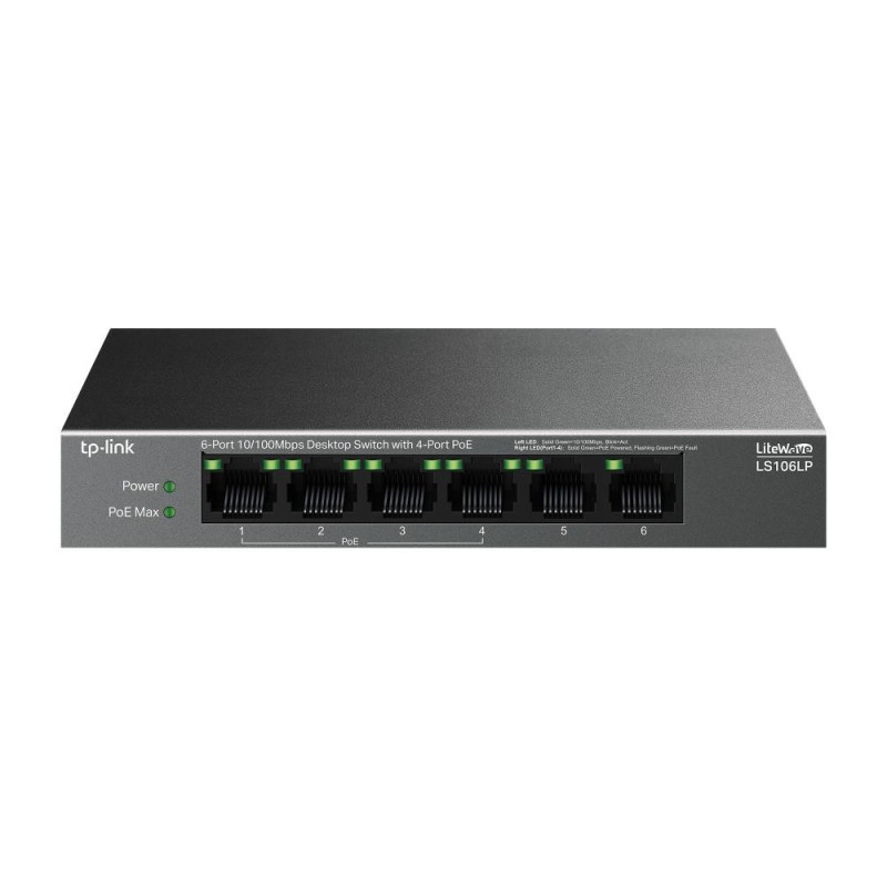 TP-LINK 6-Port 10 / 100 Mbps Desktop Switch with 4-Port PoE LS106LP Unmanaged Desktop