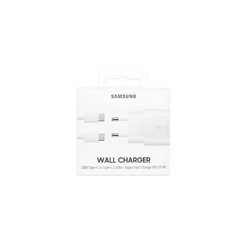 Įkroviklis originalus Samsung Super Fast Charging (Type-C) EP-TA800XWEGWW (25W) baltas + type-C kabelis su įpakavimu