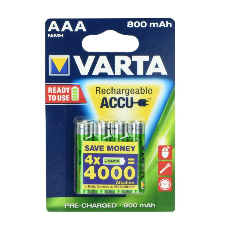 VARTA įkraunamos baterijos R3 800 mAh (AAA), paruoštos naudoti, 4 vnt.