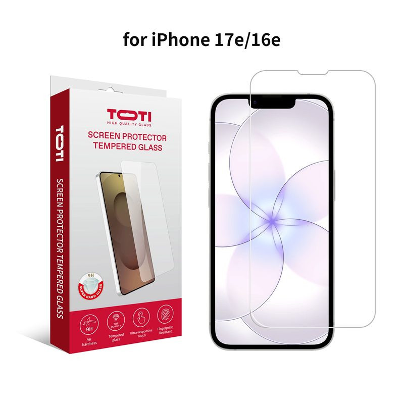 TOTI grūdinto stiklo 2D ekrano apsauga, skirta iPhone 16e / 17e, permatoma