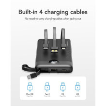 Išorinė baterija Veger C10 (W1116) 10000 mAh su integruotais Micro-USB laidais / C tipo / Lightning, juoda