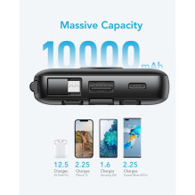 Powerbank Veger C10 (W1116) 10000 mAh with built-in Micro-USB cables / Typ C / Lightning black Powerbank Veger C10 (W1116) 10000 mAh with built-in Micro-USB cables / Typ C / Lightning black
