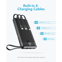 Powerbank Veger C10 (W1116) 10000 mAh with built-in Micro-USB cables / Typ C / Lightning black Powerbank Veger C10 (W1116) 10000 mAh with built-in Micro-USB cables / Typ C / Lightning black