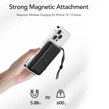 Balta išorinė baterija, suderinama su „Magsafe Veger MagOn“ (VP1151 / W1151) PD QC3.0 2A 20W su belaidžiu įkrovimu, 1000
