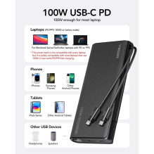 Išorinė baterija Veger TCE130 (W2503) PD 130W 25000 mAh su integruotais C tipo laidais / „Lightning“ juoda Išorinė baterija Veger TCE130 (W2503) PD 130W 25000 mAh su integruotais C tipo laidais / „Lightning“ juoda