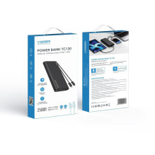 Išorinė baterija Veger TCE130 (W2503) PD 130W 25000 mAh su integruotais C tipo laidais / „Lightning“ juoda