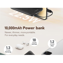 Nešiojamoji baterija Veger C11 (W1170) PD QC3.0 2A 22,5W 10000 mAh su integruotais laidais USB C / Lightning, juoda Nešiojamoji baterija Veger C11 (W1170) PD QC3.0 2A 22,5W 10000 mAh su integruotais laidais USB C / Lightning, juoda