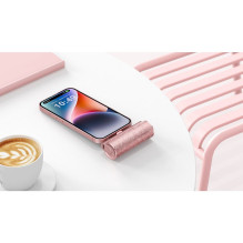 Nešiojamoji baterija „Veger PlugOn“ (W0573) PD QC3.0 2,4A 12W 5000 mAh su integruota USB C jungtimi, rožinė Nešiojamoji baterija „Veger PlugOn“ (W0573) PD QC3.0 2,4A 12W 5000 mAh su integruota USB C jungtimi, rožinė