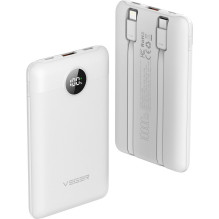 Nešiojamoji baterija Veger C11 (W1170) PD QC3.0 2A 22,5W 10000 mAh z su integruotu USB C laidu / Lightning, balta