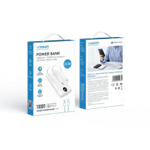 Nešiojamoji baterija Veger C11 (W1170) PD QC3.0 2A 22,5W 10000 mAh z su integruotu USB C laidu / Lightning, balta