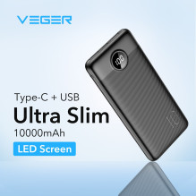 Powerbank Veger L10S (W1105PD) PD QC3.0 2A 20W 10000 mAh black Powerbank Veger L10S (W1105PD) PD QC3.0 2A 20W 10000 mAh black