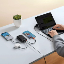 Nešiojamoji baterija Veger K2 (W2068) PD QC3.0 35W 20000 mAh su integruotais C tipo laidais / „Lightning“ juoda
