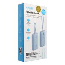 Išorinė baterija Veger K1 (W1188) PD QC3.0 35W 10000 mAh su integruotais USB-C laidais / Žaibo mėlyna