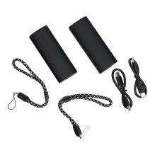 Išorinė baterija Veger W0587 2,4A 2 vnt. 2 x 5000 mAh su rankų šildytuvu, juodos ir sidabrinės spalvos