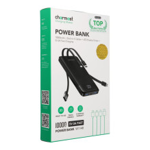 Powerbank Charmast W1148 5V 3A 10000 mAh with built-in cables USB A / USB C / Lightning / Micro USB black