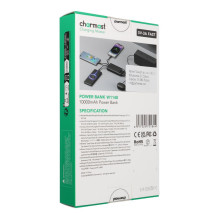 Nešiojamoji baterija Charmast W1148 5V 3A 10000 mAh su integruotais laidais USB A / USB C / Lightning / Micro USB, juoda Nešiojamoji baterija Charmast W1148 5V 3A 10000 mAh su integruotais laidais USB A / USB C / Lightning / Micro USB, juoda