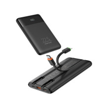 Nešiojamoji baterija Charmast W1202 PD3.0 3A 22,5W 10000 mAh su integruotais laidais USB C / Lightning, juoda Nešiojamoji baterija Charmast W1202 PD3.0 3A 22,5W 10000 mAh su integruotais laidais USB C / Lightning, juoda