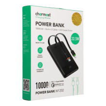 Nešiojamoji baterija Charmast W1202 PD3.0 3A 22,5W 10000 mAh su integruotais laidais USB C / Lightning, juoda Nešiojamoji baterija Charmast W1202 PD3.0 3A 22,5W 10000 mAh su integruotais laidais USB C / Lightning, juoda