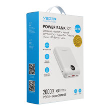 Nešiojamoji baterija Veger S20 (W2081) PD QC3.0 2A 22,5W 20000 mAh, balta