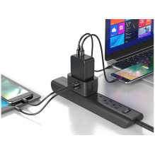 "Fusion" įkroviklio adapteris UK , US , AU , CH , EU , USB 2.1A , (220V), juodas
