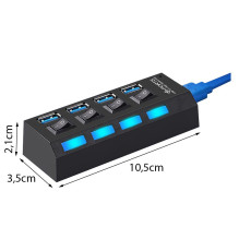 Fusion adapter (splitter) USB 3.0 to 4 x USB 3.0 , 5Gbps with separate On , Off buttons black