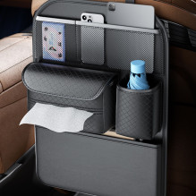 Automobilio organizatorius priekinėms sėdynėms su skyreliais D03 juodas