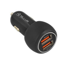 „Tellur“ dvigubas USB automobilinis įkroviklis su QC 3.0, 6A, juodas