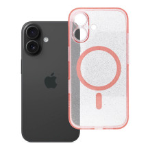 „iPhone 16“ skaidrus „Mag“ dėklas (STR / APSAUGA FOTOAPARATO), suderinamas su „MagSafe“ rausvais blizgučiais