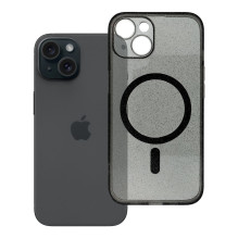 „iPhone 14“ skaidrus „Mag“ dėklas (STR / APSAUGA FOTOAPARA), suderinamas su „MagSafe“ juodais blizgučiais