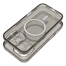 „iPhone 14 PRO MAX“ skaidrus „Mag“ dėklas (STR / APSAUGA FOTOAPARA), suderinamas su „MagSafe“ juodais blizgučiais