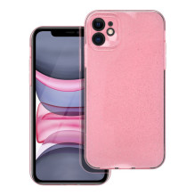 iPhone 11 dėklas, skaidrus, 2 mm, mirksinčios rožinės spalvos