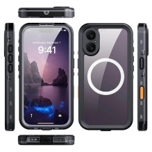 iPhone 17 dėklas, atsparus vandeniui, „Shellbox DOT“, suderinamas su „MagSafe“, juodas