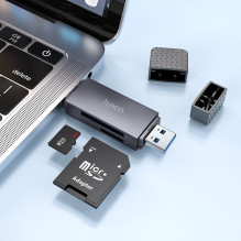 Kortelių skaitytuvas SD / TF Hoco USB A / USB C 3.0 metalo pilkas